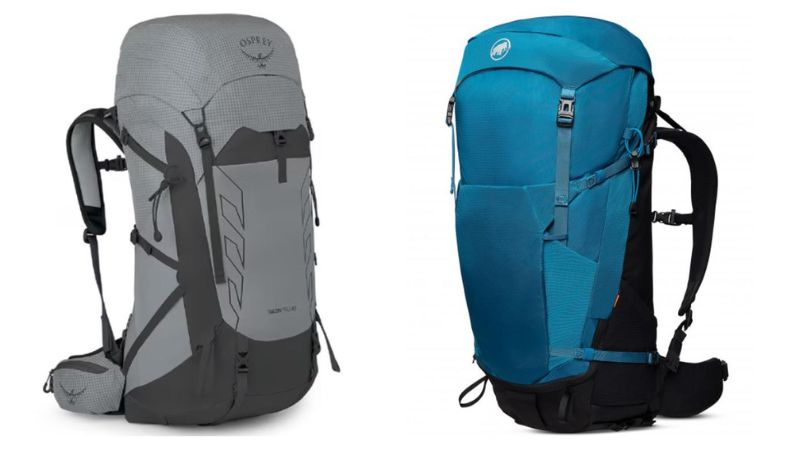 Osprey Talon Pro 40 left and Mammut Lithium 40 Pack right.