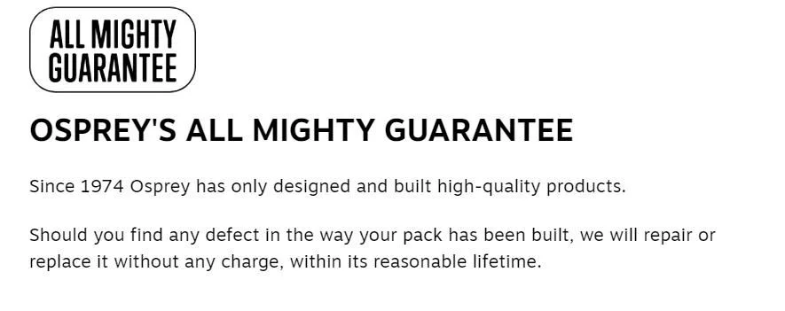Osprey's All Mighty warranty.