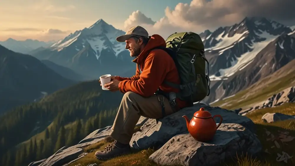 Does Drinking Tea Cause Problems at Altitude top picture of a mountaineer drinking tea.