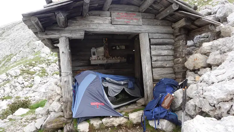 My tent in the chapel at the pass.