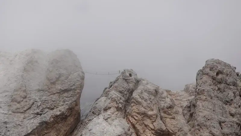 Hanging bridge on Ivano Dibona ferrata in the Dolomites.