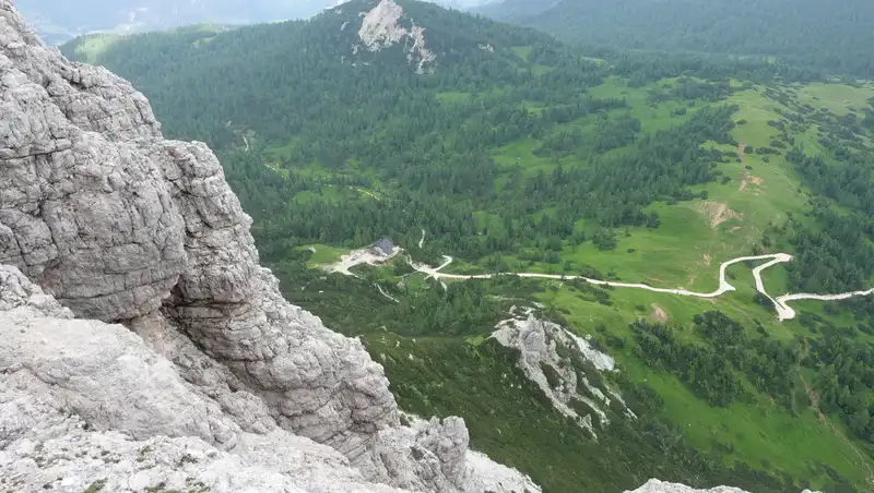 Rifugio Venezia as seen from Monte Pelmo route.