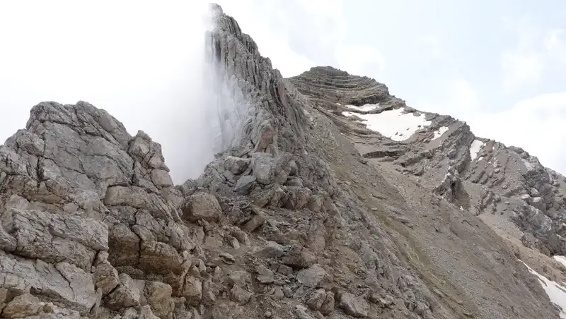 View towards the summit from Forcella Tofana.