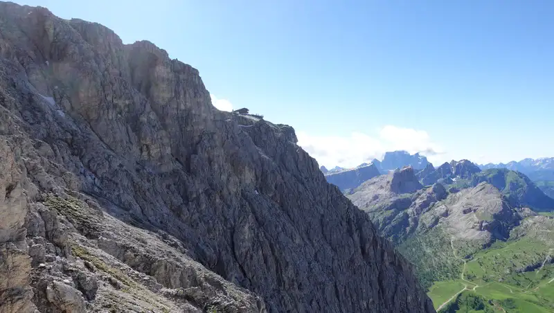 Above ferrata section and view of Lagazuoi hut.