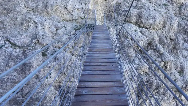 The suspension bridge where the ferrata begins.