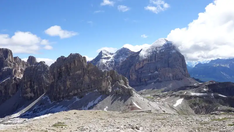 Tofane group under summer snow.