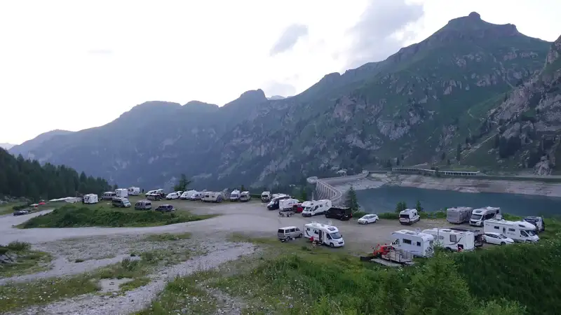 Wild car camping at Fedaia Pass.