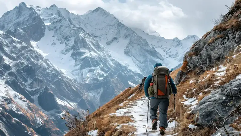 Backpacking vs Hut-to-Hut Tours: Main Differences - top picture with a backpacker in the mountains.