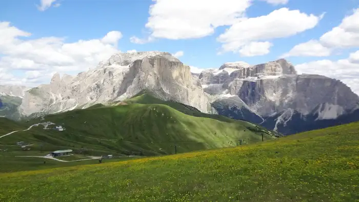 Sella Group as seen from Sella Pass.