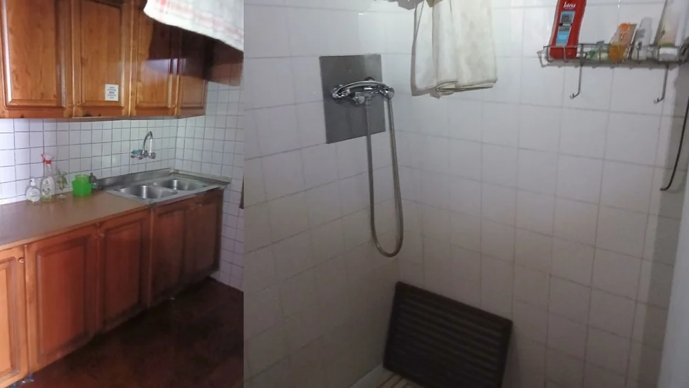 Kitchen sink and shower.